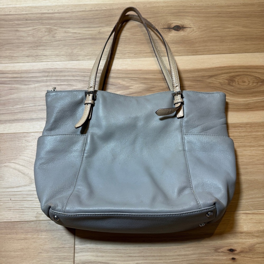 Michael Kors Tote Bag Womens Large Taupe Pebbled Leather Top-Zip Shoulder Bag